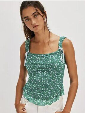 Free People Ali Top in Teal Combo Mesh Lightweight Size Medium NEW!